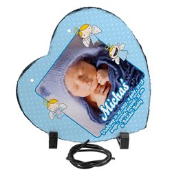 Foto granit (płyta granitowa) w kształcie serca ze zdjęciem na chrzest, metryczka. 2