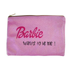 Super kosmetyczka różowa z brokatem - Barbie want to be me.