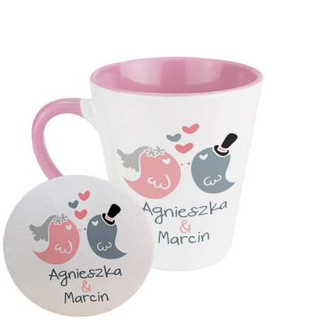 Zestaw - kubek latte z podkładką na kubek - dla młodej pary na ślub.