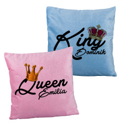 Zestaw brokatowych poduszek dla pary " Queen & King"-...