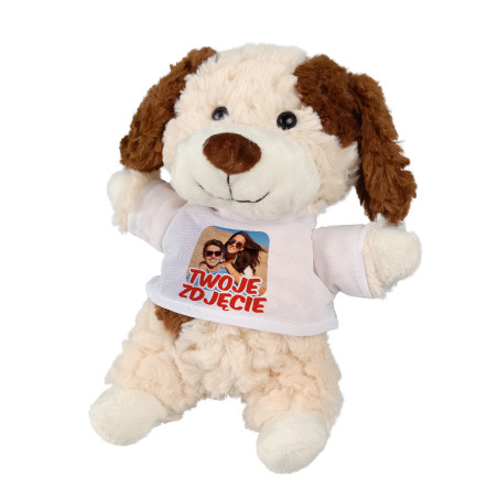 Puszysty piesek z Twoją grafiką, zdjęciem czy tekstem- 18cm.