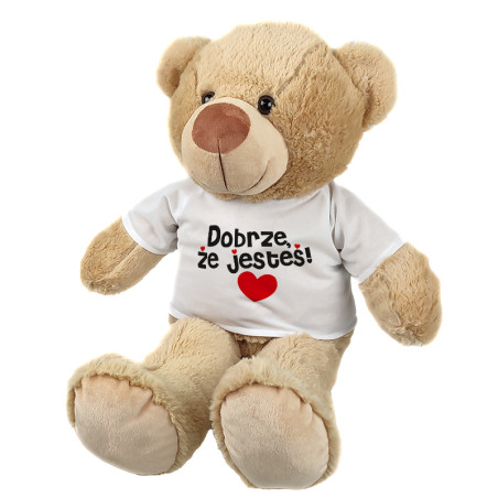 Maskotka miś duży z grafiką "Dobrze, że jesteś" - ok. 55-60cm.