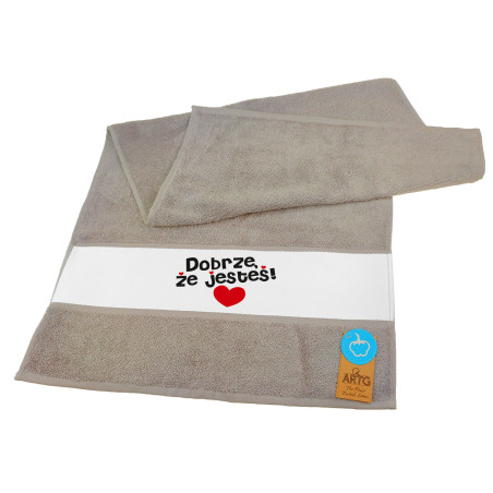 Ręcznik 50 x 100cm dla bliskiej Ci osoby- "Dobrze, że jesteś"- wybierz kolor.