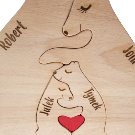 Drewniana (bukowa) rodzinka misi z personalizacją- 4 osobowa rodzina.