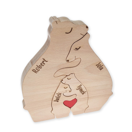 Drewniana (bukowa) rodzinka misi z personalizacją- 4 osobowa rodzina.