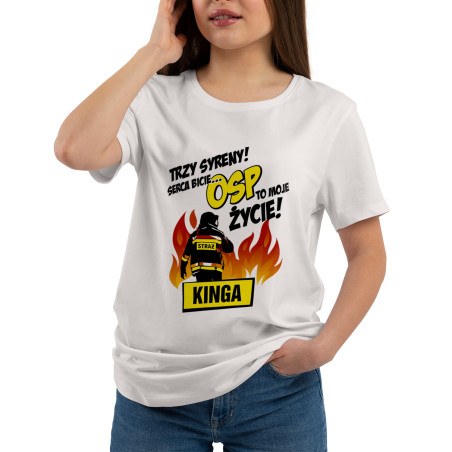 Koszulka damska taliowana dla strażaka OSP z imieniem.