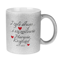 Brokatowy kubek specjalnie dla Młodej Pary- I żyli długo...