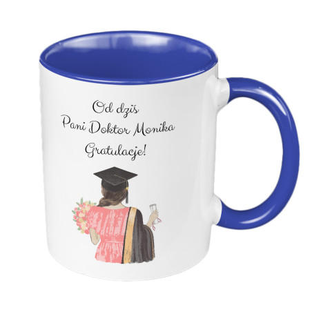 Kubek 330ml kolorowy dla świeżo upieczonej Pani doktor- Gratulacje od dziś Pani Doktor z imieniem.