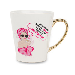 Biały kubek latte ze złotym uchwytem - Codziennie budzę... 2