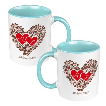 Zestaw kubków 330 ml kolorowe w pudełku - dla nowożeńców lub zakochanych "Serca".