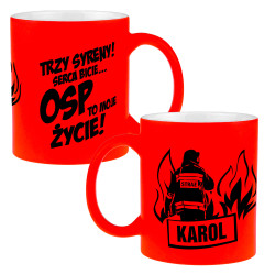 Matowy neonowy kubek  "OSP to moje życie".