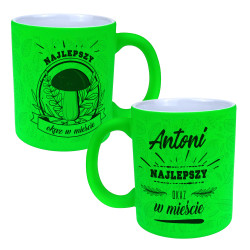 Matowy neonowy kubek  " Najlepszy grzybiarz w mieście" -...