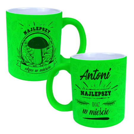 Matowy neonowy kubek  " Najlepszy grzybiarz w mieście" - super prezent.