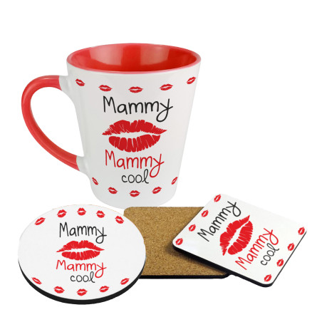 Zestaw - kubek latte z podkładką na kubek - "Mammy cool" - świetny prezent na dzień matki.