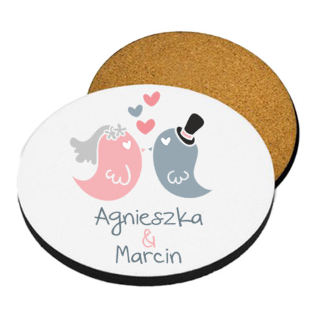 Zestaw - kubek latte z podkładką na kubek - dla młodej pary na ślub.