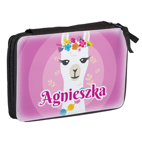 Duży piórnik dwukomorowy dla pierwszoklasisty - Lama (alpaka) - zmień imię.