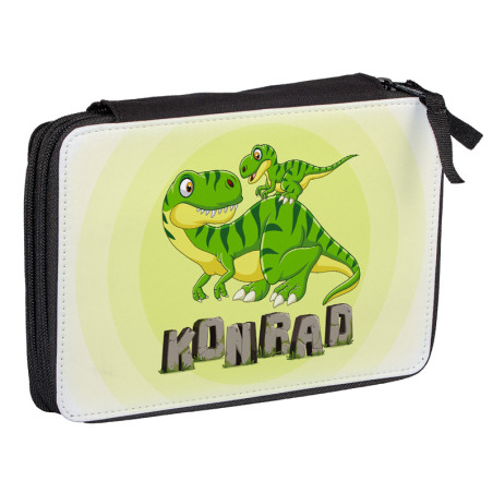 Duży piórnik dwukomorowy dla pierwszoklasisty - Dinozaury - zmień imię.