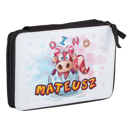 Duży piórnik dwukomorowy dla pierwszoklasisty - Dinozaury - zmień imię.