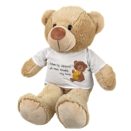 Maskotka miś duży dla dziewczyny "Kocham Cię Martynko jak misio miodek" - ok. 55-60cm.