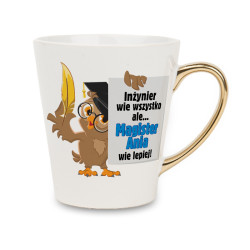 Biały kubek latte ze złotym uchwytem - Inżynier wie...