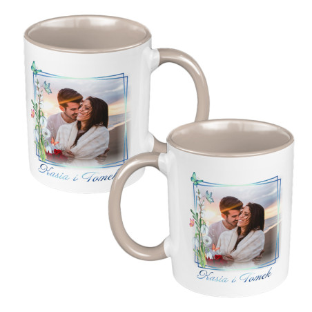 Zestaw kubków 330 ml białe ze zdjęciem oraz imionami w pudełku - dla pary zakochanych.
