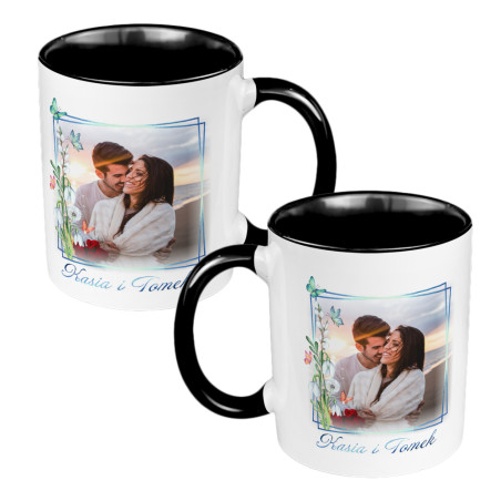 Zestaw kubków 330 ml białe ze zdjęciem oraz imionami w pudełku - dla pary zakochanych.