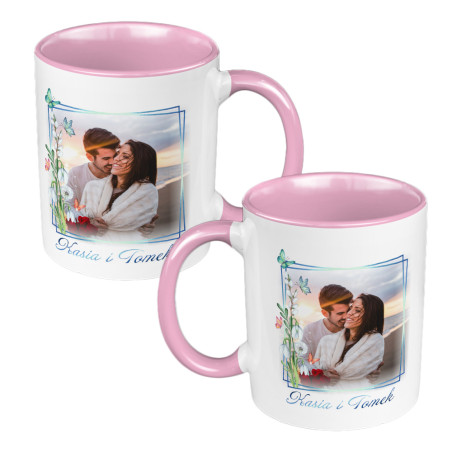 Zestaw kubków 330 ml białe ze zdjęciem oraz imionami w pudełku - dla pary zakochanych.