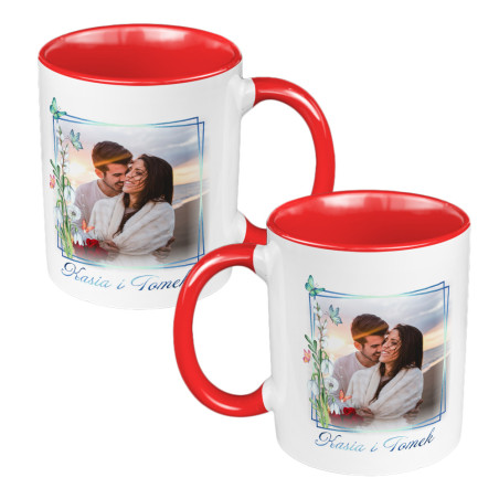 Zestaw kubków 330 ml białe ze zdjęciem oraz imionami w pudełku - dla pary zakochanych.