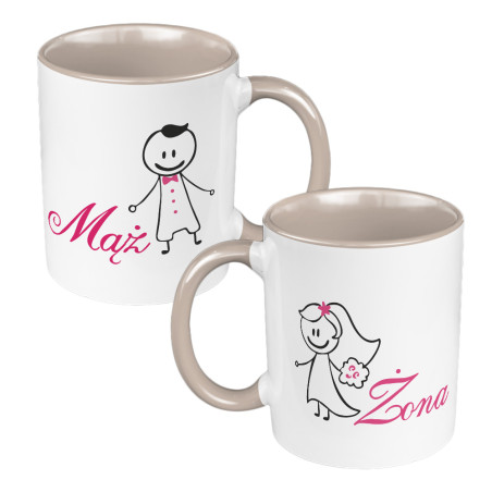 Zestaw kubków 330 ml kolorowe w pudełku - dla nowożeńców lub małżeństwa "Mąż żona".