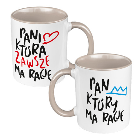 Zestaw Kubków 330 ml białe dla pary "Pan i Pani zawsze mają rację".