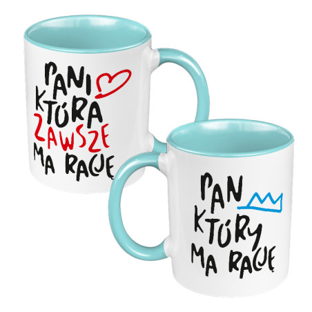 Zestaw Kubków 330 ml białe dla pary "Pan i Pani zawsze mają rację".
