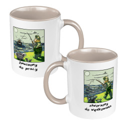 Kubek 330 ml kolorowy dla wędkarza z tekstem - "Zmuszony...