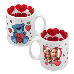 Kubek 330 ml z wnętrzem w serca z grafiką uroczego misia...