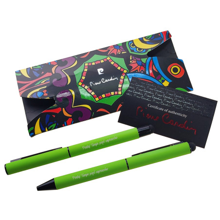 Elegancki zestaw piśmienny składający się z długopisu oraz pióra kulkowego firmy Pierre Cardin- dodaj personalizację- zielony.