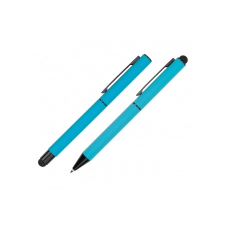 Elegancki zestaw piśmienny składający się z długopisu oraz pióra kulkowego firmy Pierre Cardin- dodaj personalizację- błękitny.