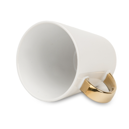 Biały kubek latte ze złotym uchwytem - Najlepsza Księga na świecie.