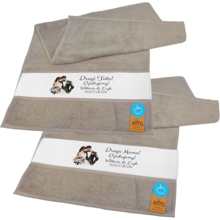 Zestaw 2 ręczników 50 x 100cm z okazji ślubu- podziękowania dla Rodziców- wybierz kolor.