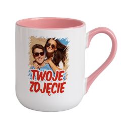 Kubek kawowy duży 330ml z kolorowym uszkiem i środkiem-...