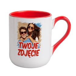 Kubek kawowy duży 330ml z kolorowym uszkiem i środkiem-...