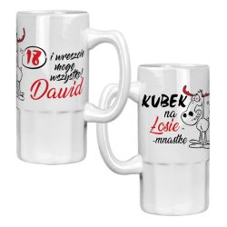 Kufel na piwo z nadrukiem na 18 "Łosiemnastka"- biały.