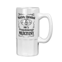 Kufel na piwo niebieski szroniony "100% mężczyzny".