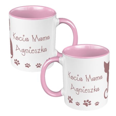 Kubek 330 ml kolorowy dla kociary- "Kocia Mama z imieniem"- kubek dla prawdziwej kociary.