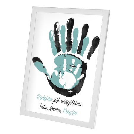 Plakat w ramie lub bez ramy -"Rodzina jest wszystkim"-3 osobowa rodzinka.