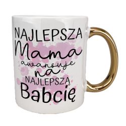 Kubek 330 ml biały ze złotym uszkiem oraz z grafiką...