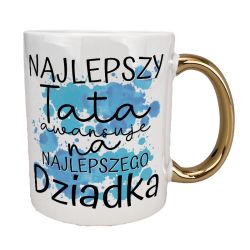 Kubek 330 ml biały ze złotym uszkiem oraz z grafiką...