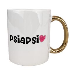 Kubek 330 ml biały ze złotym uszkiem oraz z grafiką...