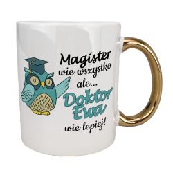 Kubek 330 ml biały ze złotym uszkiem oraz z grafiką...