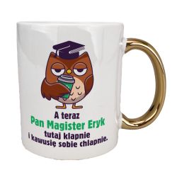 Kubek 330 ml biały ze złotym uszkiem oraz z grafiką "A...