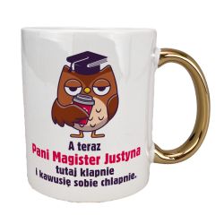 Kubek 330 ml biały ze złotym uszkiem oraz z grafiką "A...