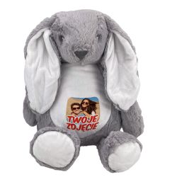 Szary królik z wyciąganym brzuszkiem oraz z Twoim...